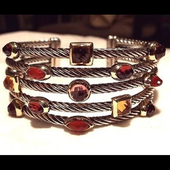 David Yurman Carnelian 5 Row Confetti Gem Cuff 18k - Picture 2 of 7